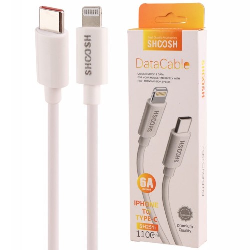 کابل تایپ سی به لایتنینگ فست شارژ 6 آمپر شوش SH251i طول 1.1 متر