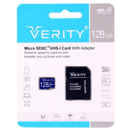 رم میکرو 128 گیگ وریتی Verity 533X U3 C10 80MB/s + خشاب